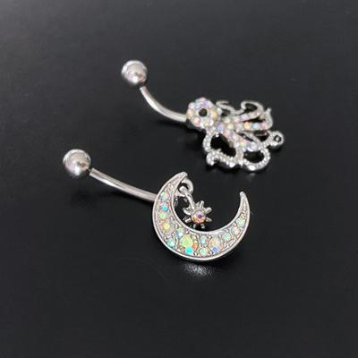Kolorowy Cyrkon Gwiazda Księżyc Ośmiornica Inkrustowane Diamenty Piercing Pępka Pierścień Seksowny Pierścień do Pępka Kolczyk do Ciała Biżuteria Damska