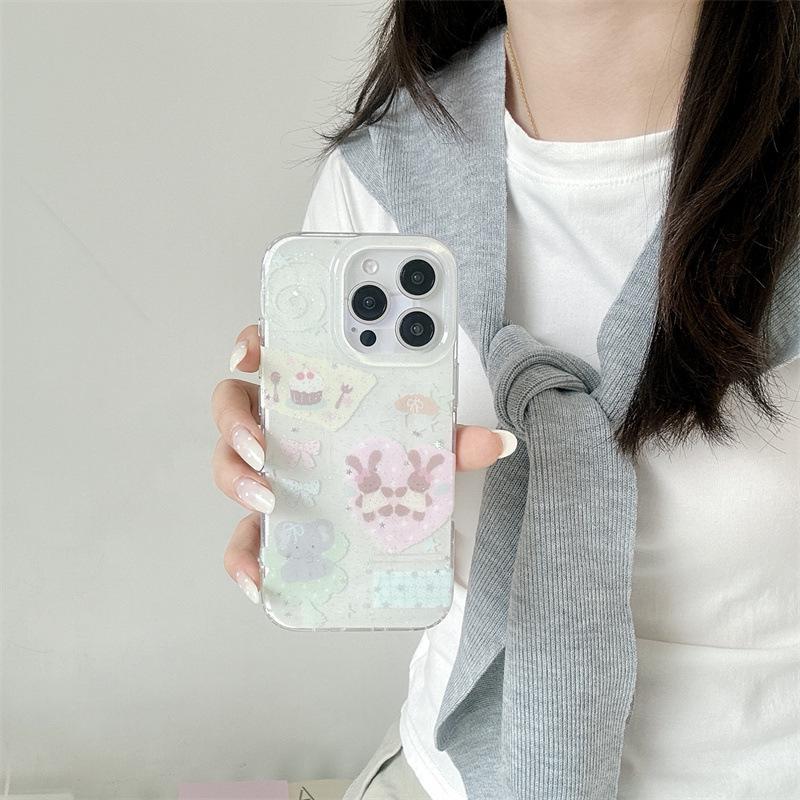 High-End Glitter Rabbit Elephant Phone Case for iPhone 17, 16 Pro Max, 15, 14