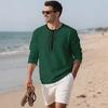 Henry collar European and American men's clothing solid color linen loose casual sports long-sleeved t-shirt