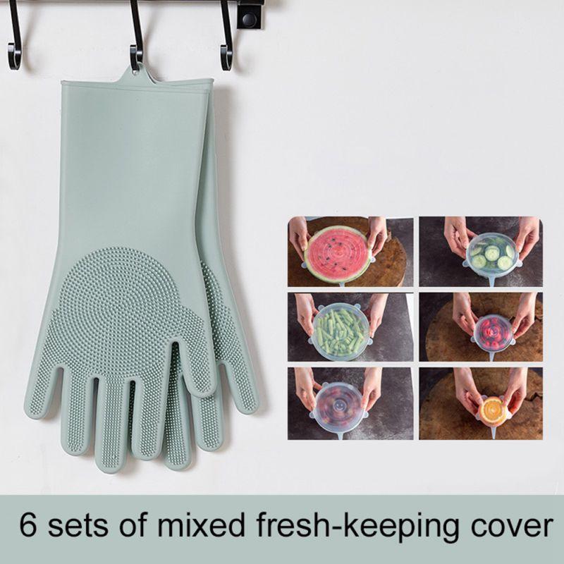 Silicone Dishwashing Gloves Wash Cleaning Gloves With Sponge Scrubbers For Washing Kitchen, Bathroom, Car & More