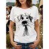 Summer New 3d Dog Print T-shirt Cute Animal Pattern Round Neck Short-sleeved Fashionable and Interesting Ladies Top