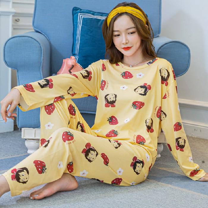 Set Pijama Dama Desen Animat - Cămașă cu Mânecă Lungă și Pantaloni, Haine de Casă pentru Studente Mignone pentru Primăvară și Toamnă