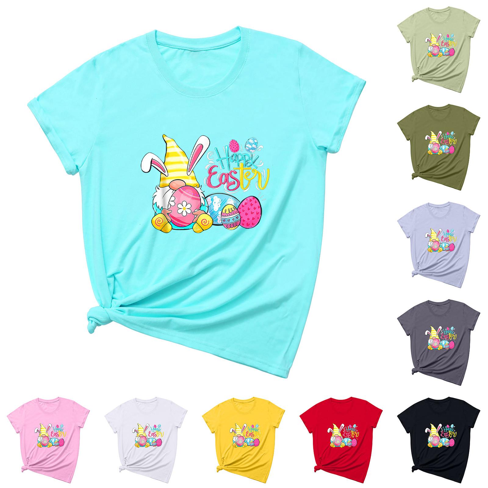 

Женская мода, повседневные пасхальные топы, рубашки с короткими рукавами и принтом, пуловер с круглым вырезом, футболки