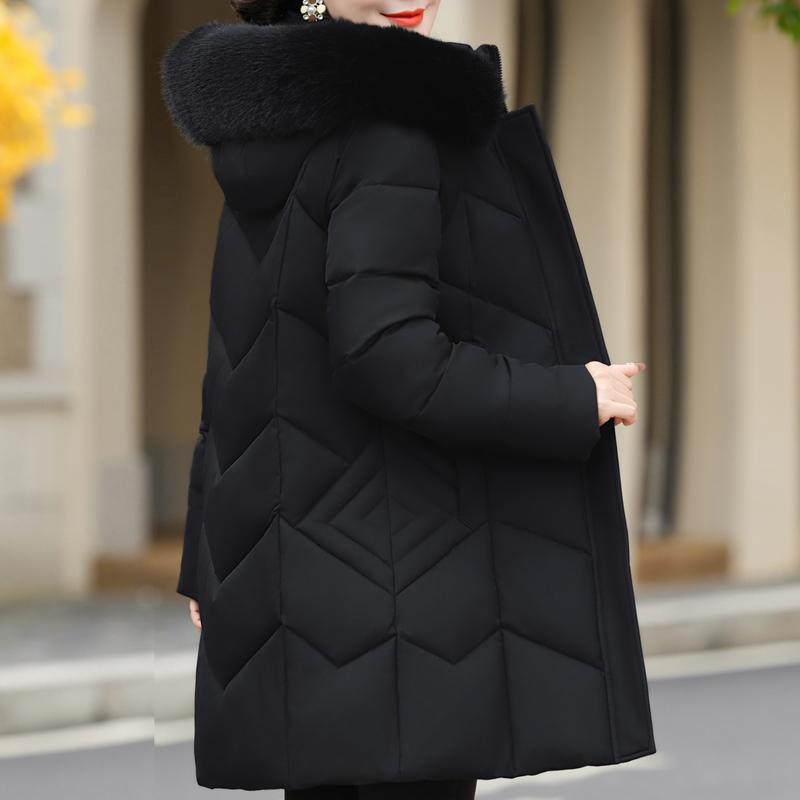 Plus Size XL-6XL Winter Long Coat Female Outerwears Hooded Elegant Faux Fur Collar Loose Thick Warm Middle Age Woman Parka