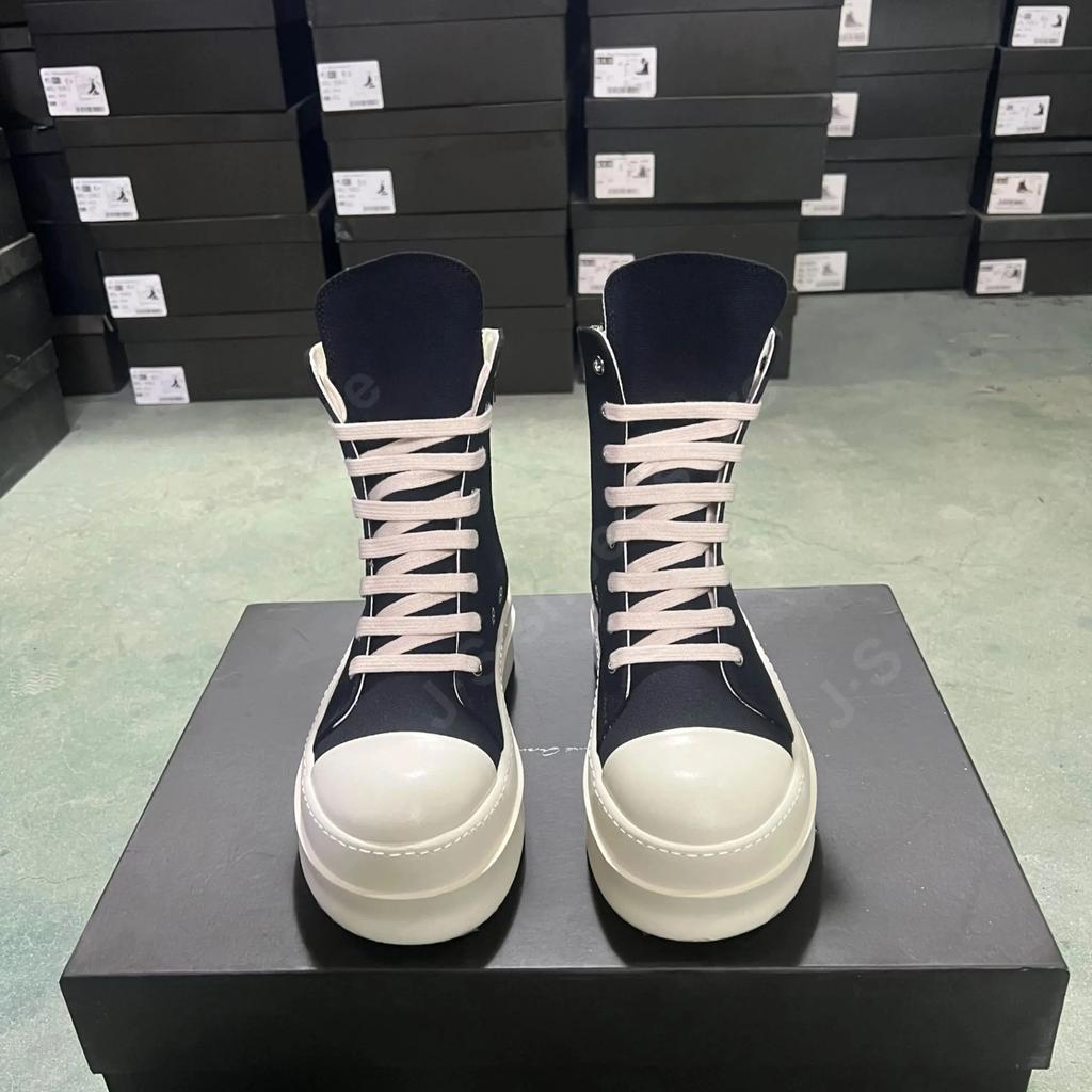 Ro Pentagram Herren Sneaker Damen Schwarzer Canvas Schuh Knöchelstiefel Schnürung Reißverschluss Plateau 6cm Dicke Sohle Hoher Schaft Freizeitschuhe Stiefel