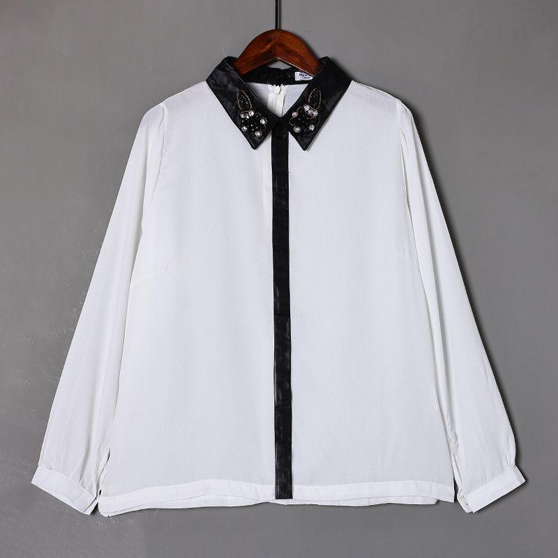 

Модная свободная и простая блузка в японском стиле, подходящая ко всему, в студенческом стиле, 2023 весна-лето, новая, пуловер с лацканами, рубашка с длинными рукавами, мода White. L