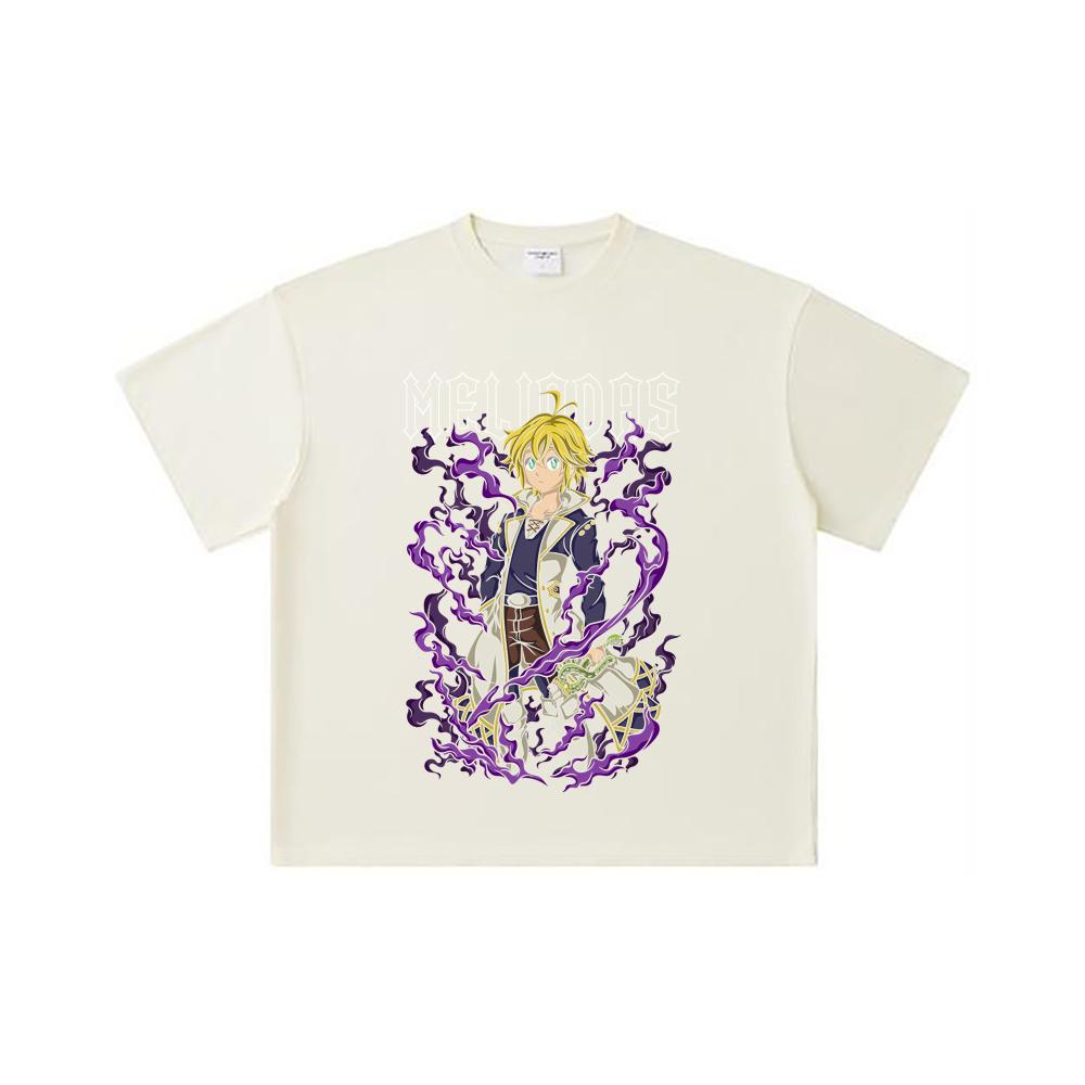 

260 GSM Double Yarn 32 Count 100% Cotton Seven Deadly Sins V7 Meliodas Print Unisex Heavy Cotton T Shirt S абрикосовый