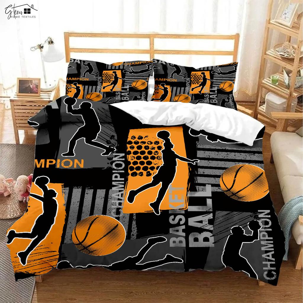 Coole Basketball 3D-gedruckte Bettdecke Kinderzimmer Bettwäsche-Set Bettdeckenbezug Kissenbezug Dreiteiliges Set Bettbezug