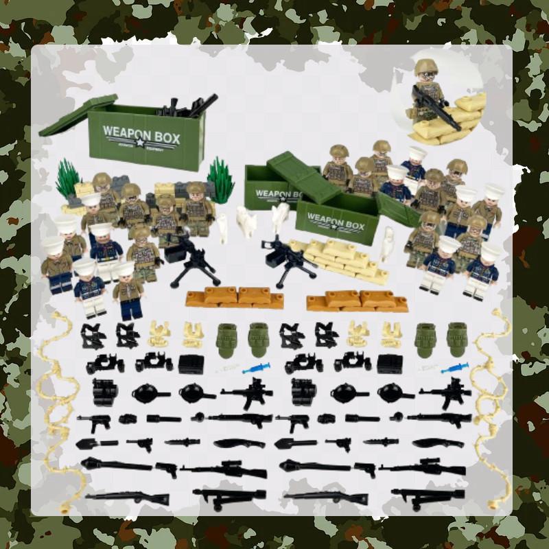 Moc Military Soldiers Building Blocks Figurines Set Plastic Toy With Weapon Accessories And Equipment Bag