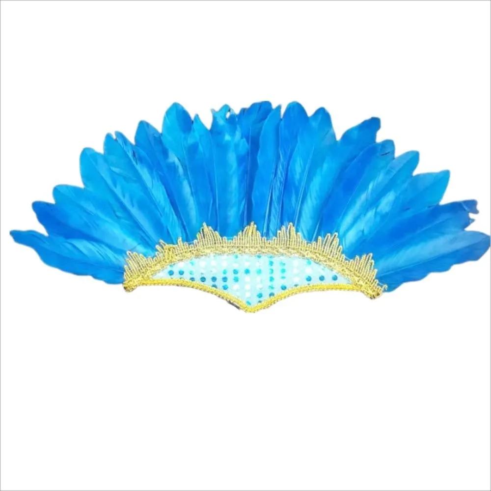 Novelty Feather Crown Peacock Costume Indian Headband Fascinator Decorative Headdress for Dance Show Carnival Halloween