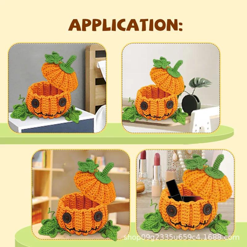 Crochet Animal Tool Kit with Hand Woven Needles Crochet Hook Material Bag Pumpkin Jar Worsted Handmade Decorative Gifts