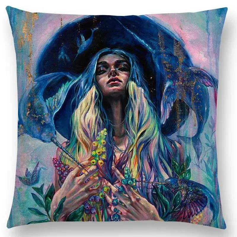Gorgeous Oil Painting Cushion Cover Miracle Girl Wonder Beauty   Beautiful Queen Narwhal Cat Swan Sofa Pillow Case