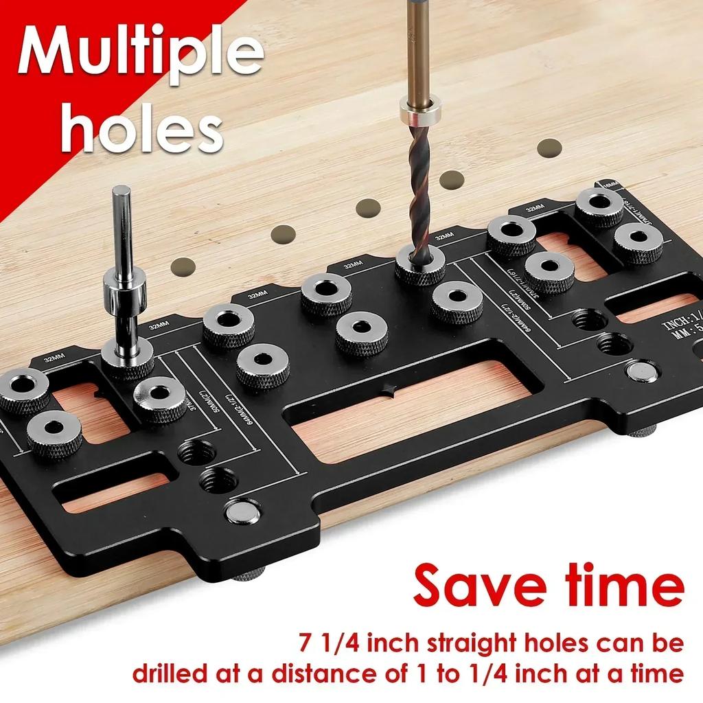 Woodworking Shelf Pin Jig 1/4 Inch Aluminum Alloy Shelf Pin Drilling Guide Woodworking Straight Hole Drilling Jig Hardware Guide