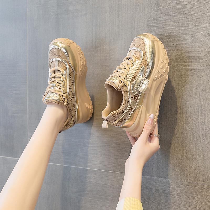 Daddy shoes special canvas women's 2025 spring new casual shoes French round head thick sole heightening casual sports shoes