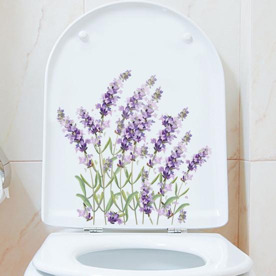 Lavender Toilet Sticker Removable Self-adhesive Waterproof PVC Living Room Bathroom Wall Art Purple-color Flower Toilet Lid Decoration Decal