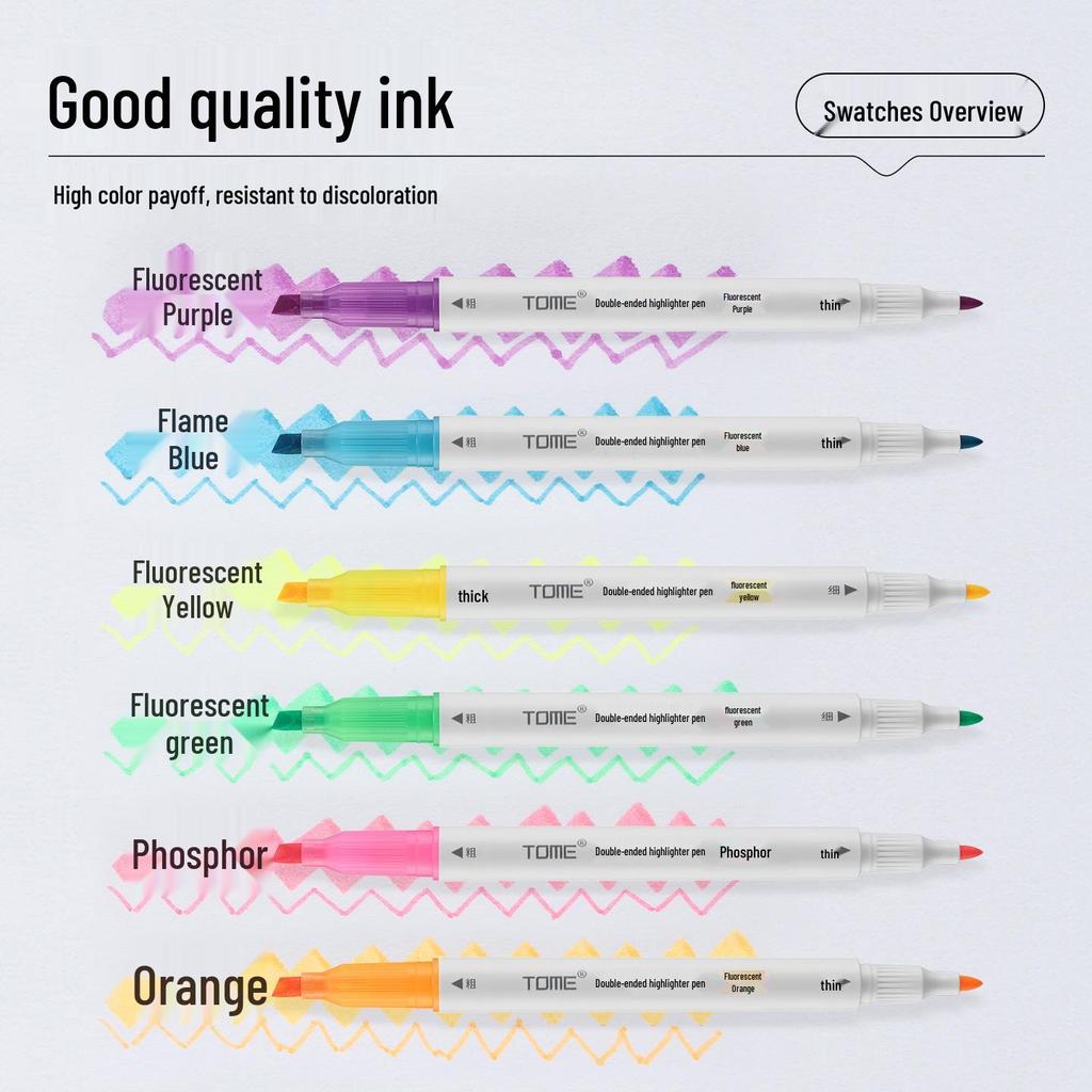 TOME Dual-Head Fluorescent Highlighters for Colorful Planning and Decoration