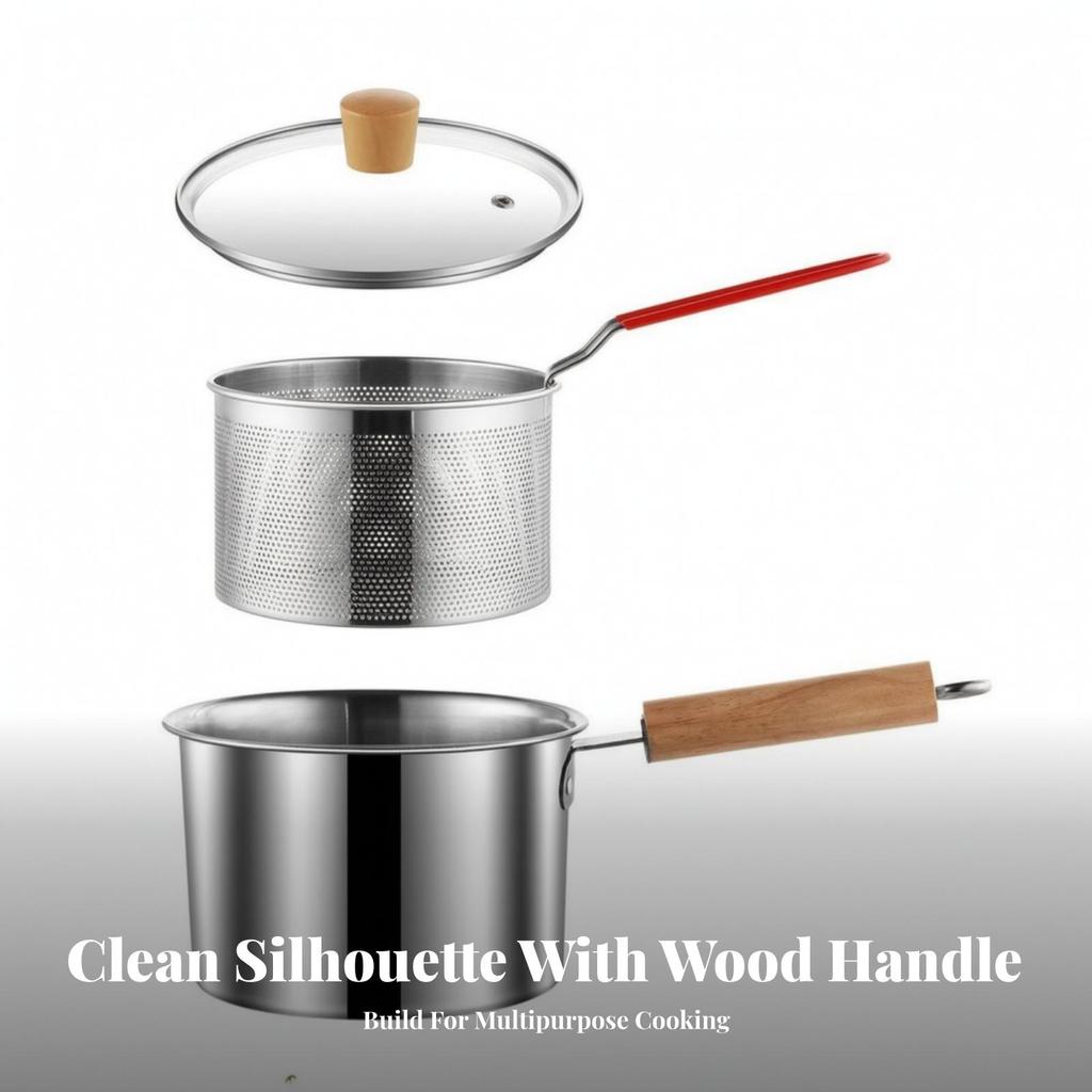 Saucepan with Glass Lid Heat-Resistant Milk Pan Wooden Handle Easy To Clean