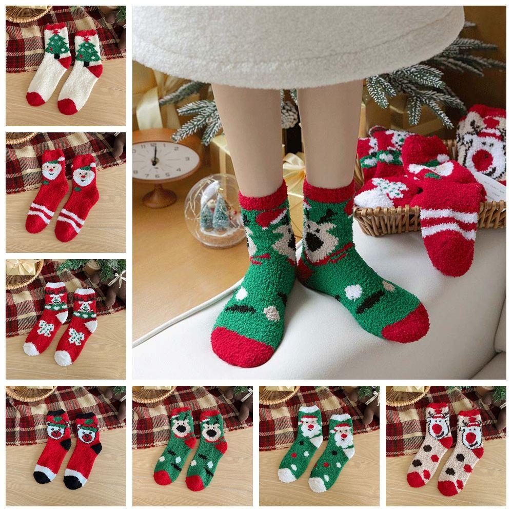 Cartoon Christmas Socks Santa Claus Women Hosiery Cute Floor Sleep Socks  Ladies