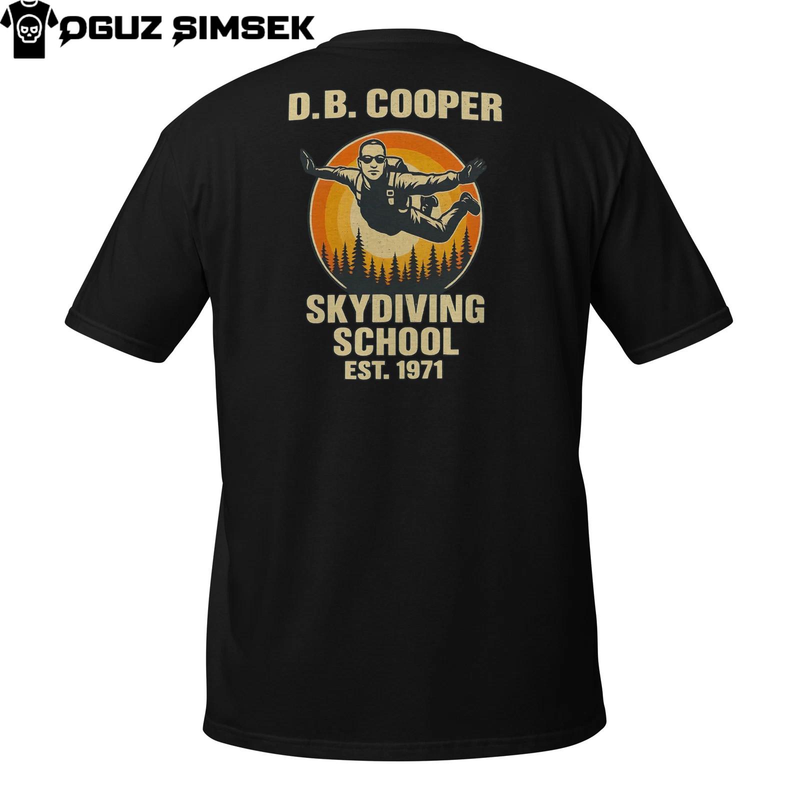 D.B. Cooper Skydiving School T-Shirt Mens Womens Tees Top | Funny Retro Mystery Back Printed Tee 2XL