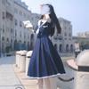 Summer Waist Cinched Mid Length Pleated A-line Skirt Sweet Women's Dress Sailor Collar Vestidos Female Lolita Dresses Summer Cute Women's JK
