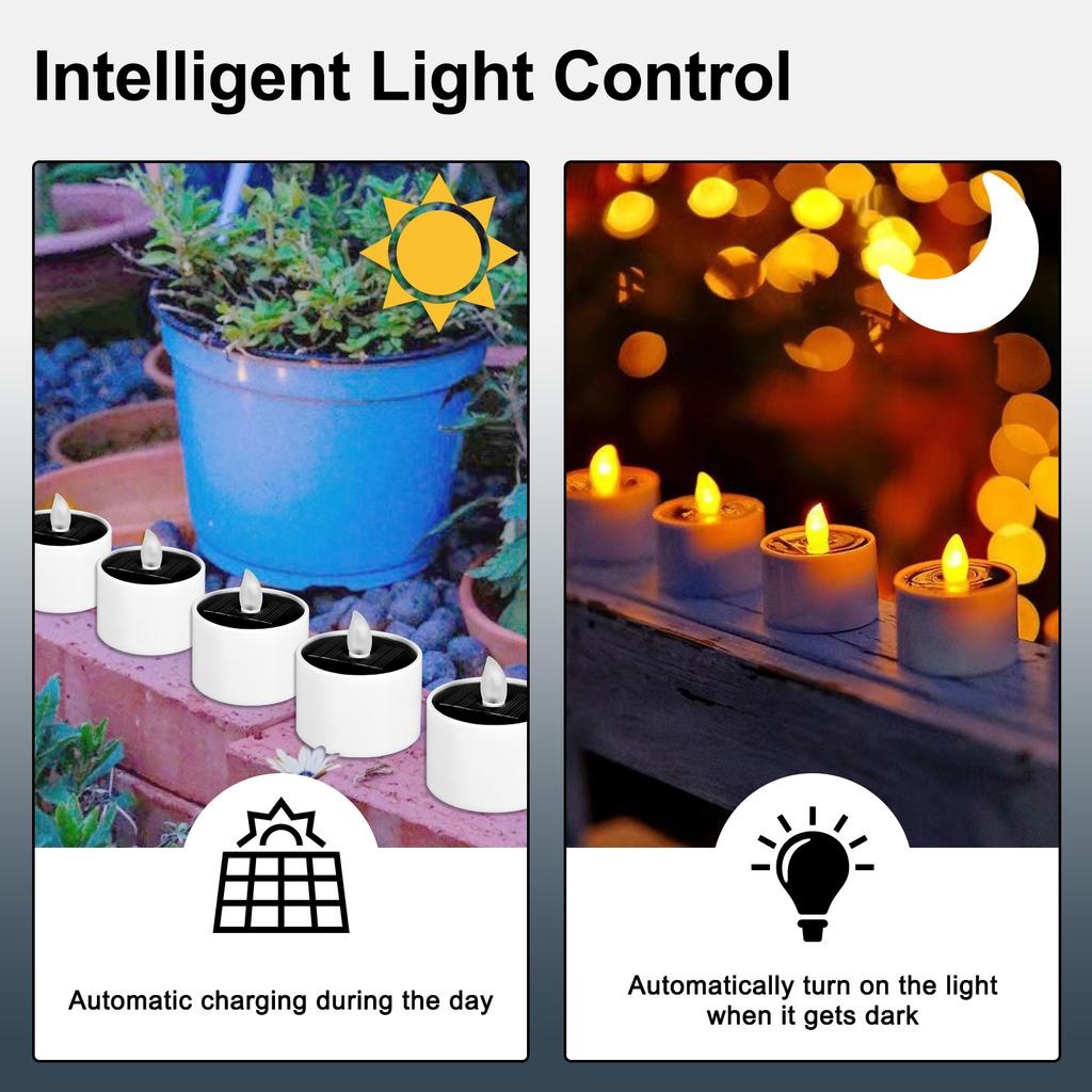 24/6pc Solar Candle Lamp LED Tea Lights Flameless Flickering Prop Lamp Hallow Festival Wedding Decor Day of the Dead Wish Light