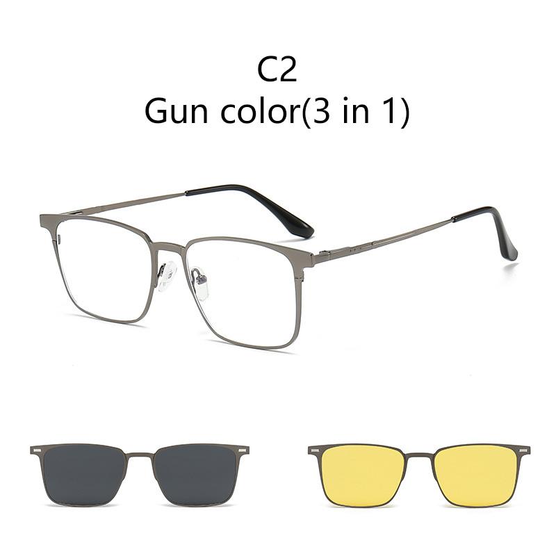Metal 3 In 1 New Style Magnet Clip On Glasses Frame Trend Polarized Sunglasses For Men  Optical Computer Glasses Uv400