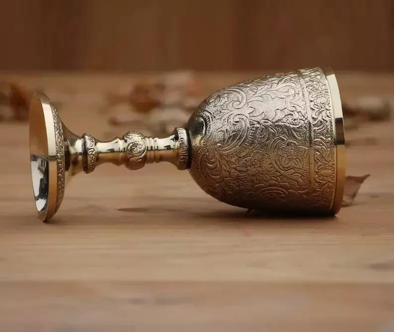 Handmade Royal King Embossed Goblet Design Brass Wine Goblet Mediaeval