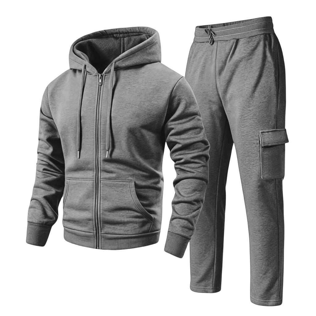 Men's Hoodie and Cargo Jogger Pants 2-Piece Set Casual Sportswear Suit for Outdoor Activities