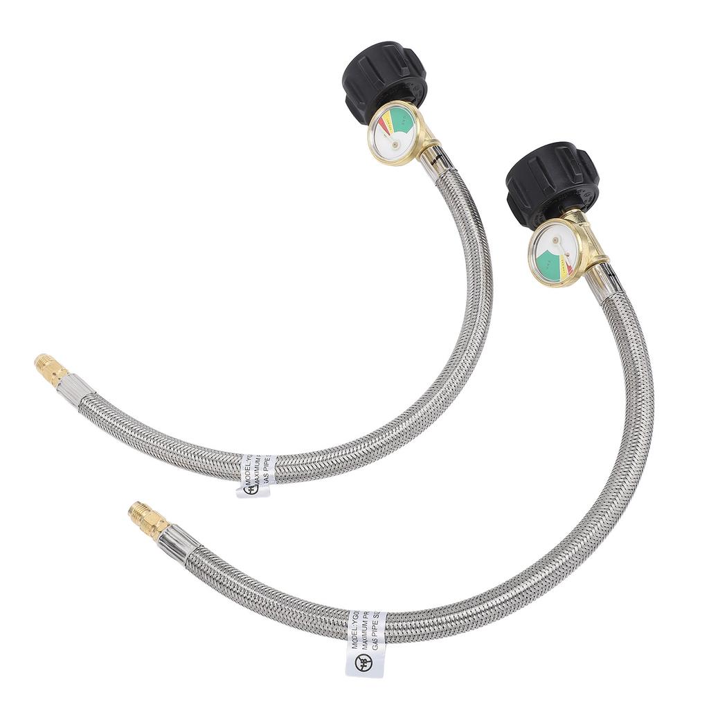 2Pcs RV Hose with Gauge 14in Male NPT QCC Type1 Inlet 350 PSIG 15 Inch Stainless Steel Hose for