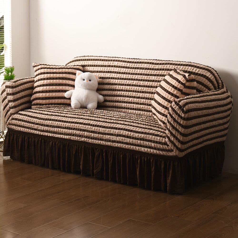 Thick Elastic Bubble Gauze Sofa Cover with Lace Full Wrap Slip Proof for Chaise Lounge Sectional Sofa