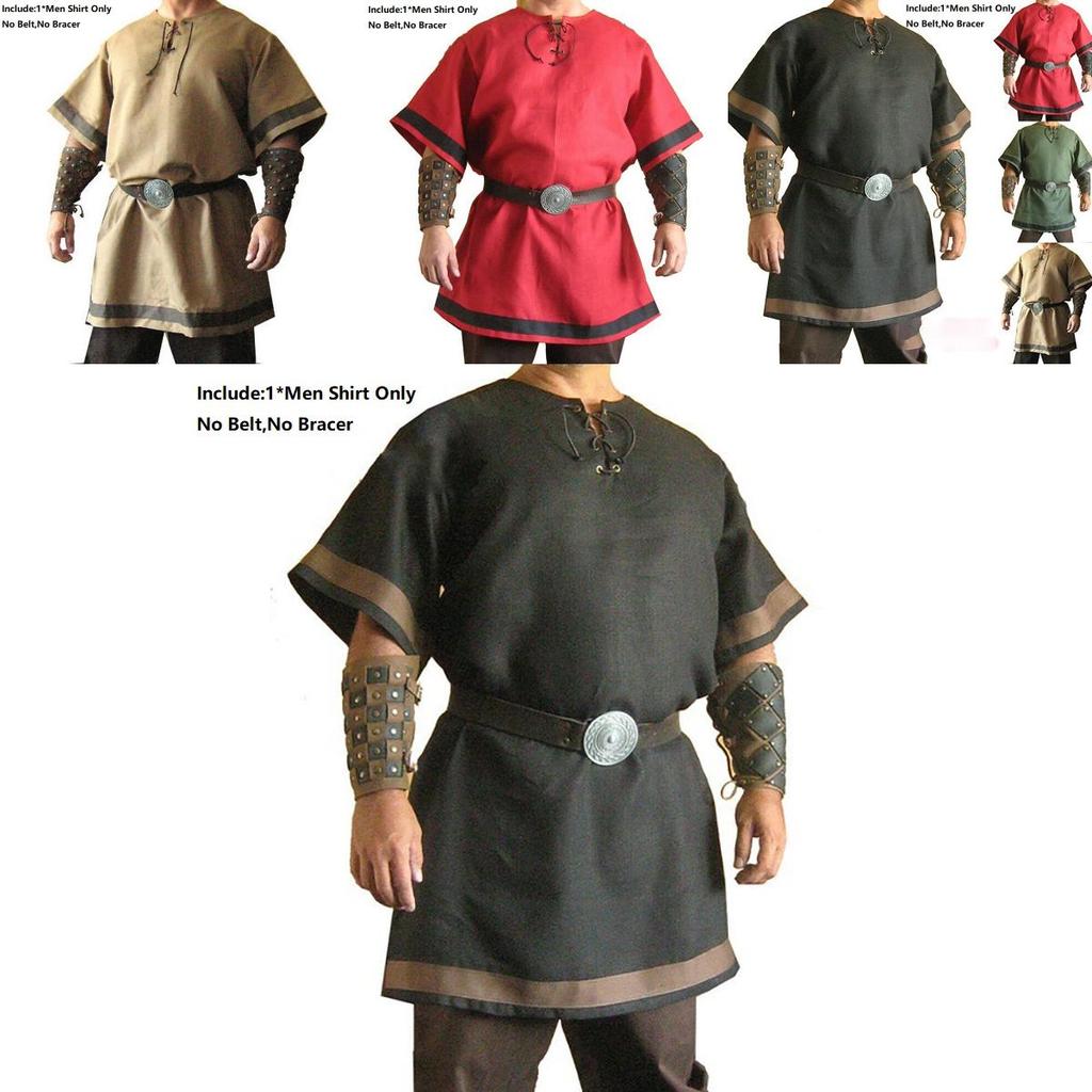 Medieval Norman Viking Costume Short Sleeve Tunic Top For Halloween Parties