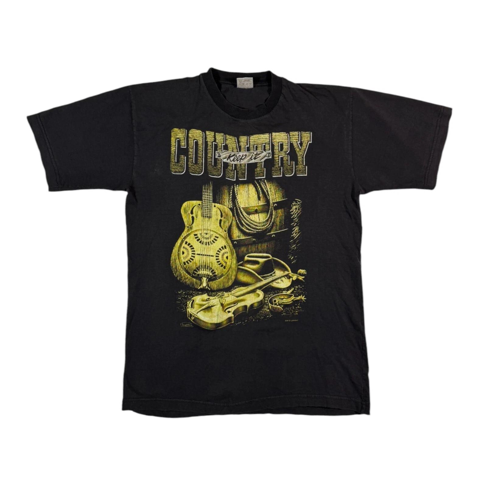 Vintage 90s Country Keep It T-shirt by Zip It London Violin Guitar Western Tee L S