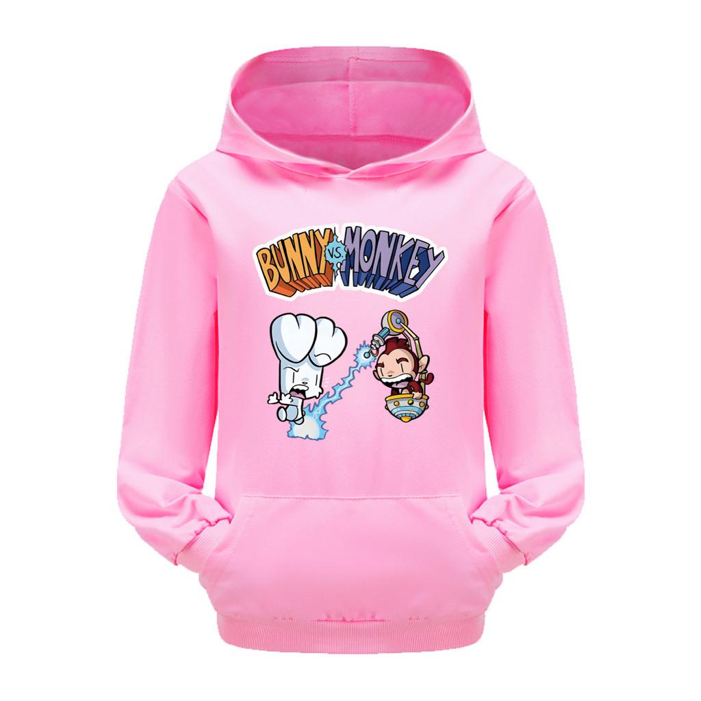 

4187 Kids Boys Girls Bunny Monkey Printed Casual Pocket Long Sleeves Hoodies 110cm розовый