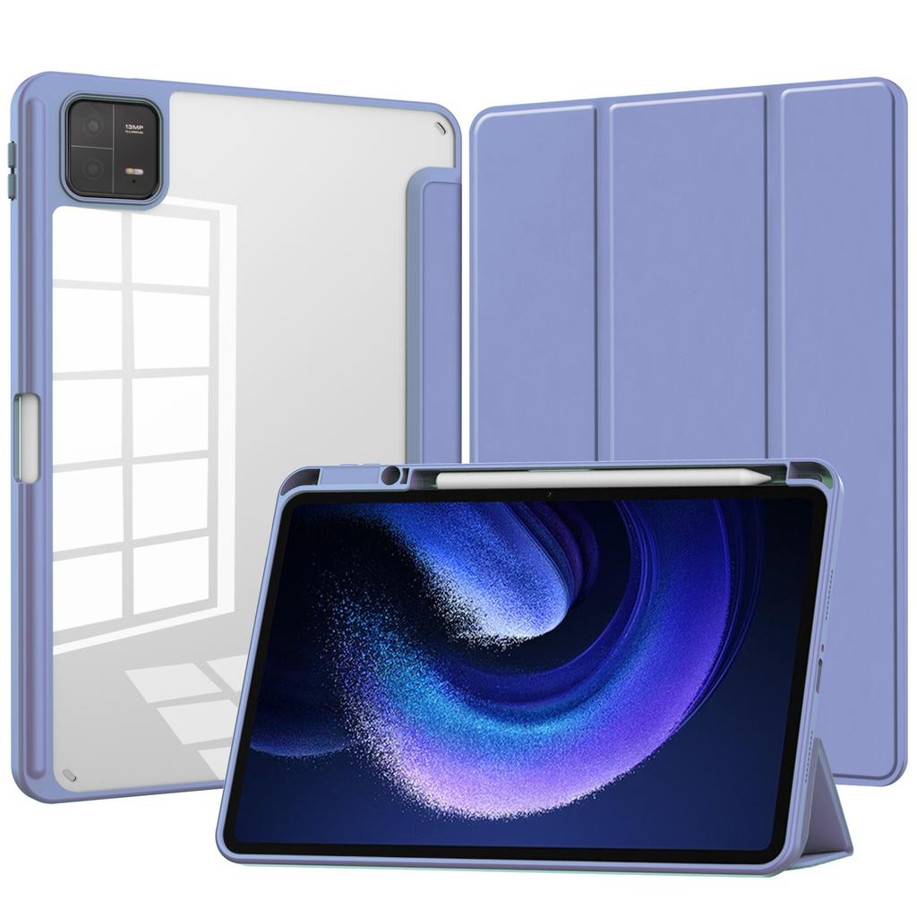 For Xiaomi Tablet 6 Protective Case with Pen Slot 11in Tri-fold Leather Case Acrylic Transparent 6pro Shell