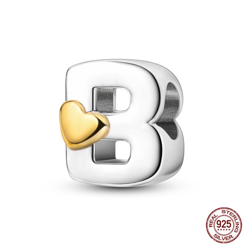 New Copper Classic Golden Heart 26 Alphabet Letters Charms Beads Fit Qikaola Bracelets Lucky Birthday Diy Jewelry