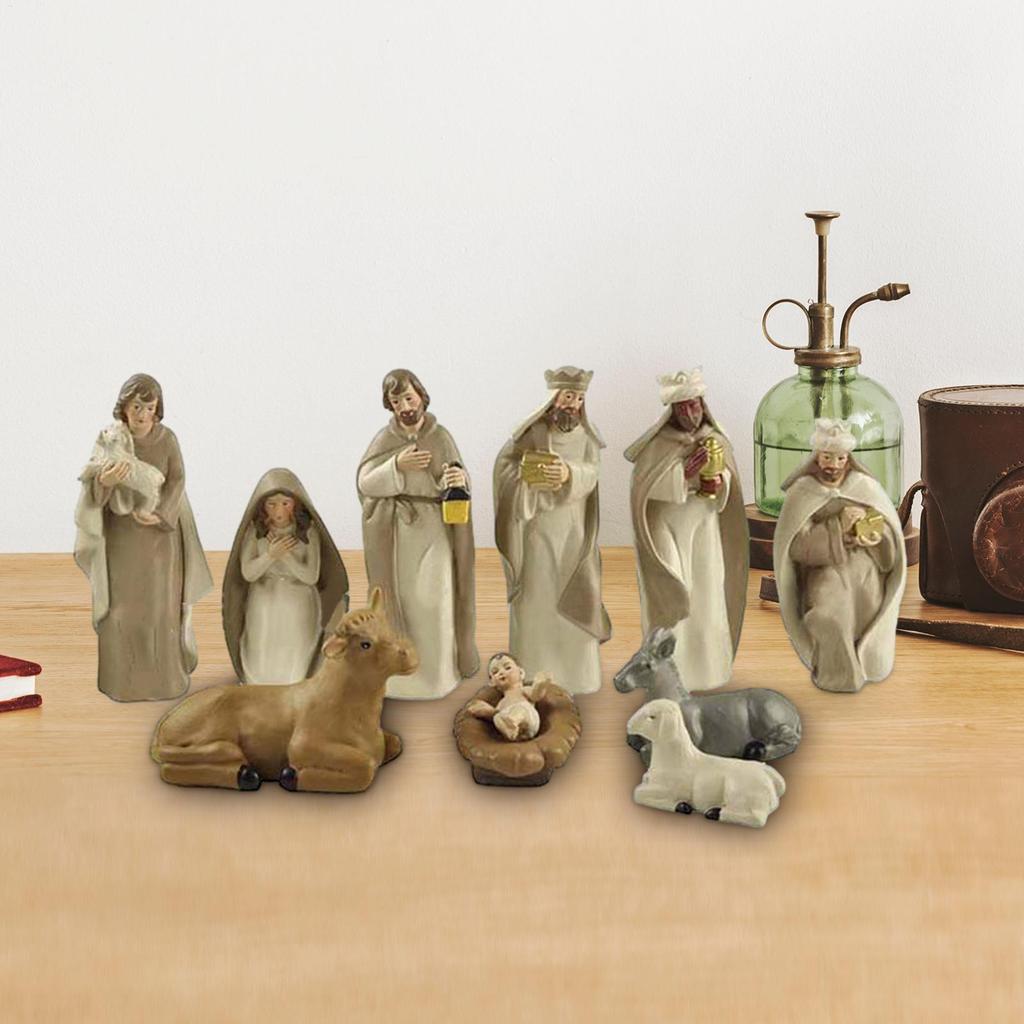 Christmas Nativity Figurines Resin Tabletop Nativity Scene Figures Small Christmas Figurines Decor for Living Room Bedroom Study