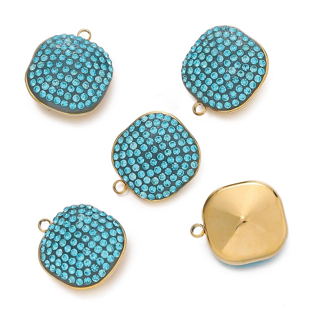 1pcs Stainless Steel Square Shape Charms Pendants with Rhinestone for DIY Bracelet Necklace Jewelry Making Supplies