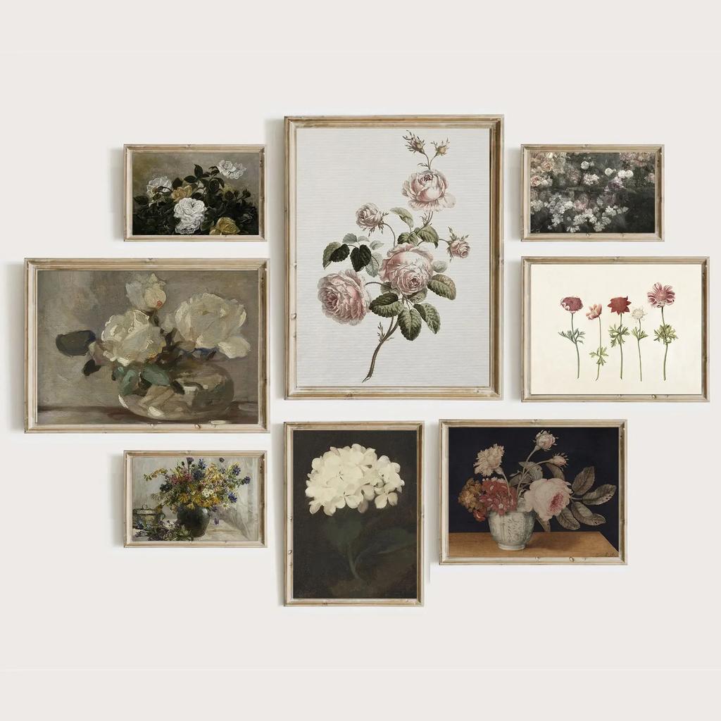 Vintage Flower Nordic Posters, Canvas Painting, Modern Wall Art, Beige Gallery Decor, Picture for Living Room Interior