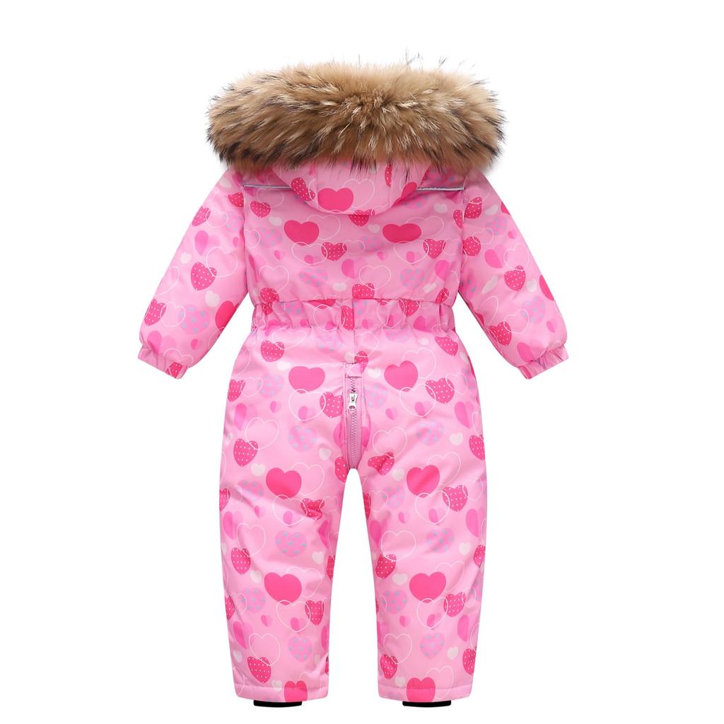 Toddler Boys Girls Down Snowsuit – 90% White Duck Down One-Piece Winter Jumpsuit with Hood, Waterproof, 1–6Y