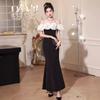 Beautiful One-word Shoulder Evening Dress Women's New High-end Sense Light Luxury Niche Banquet Host Temperament Fishtail Skirt