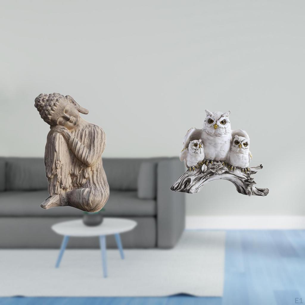Buddha Owl Figurine Tabletop Ornament Decorative Art Sculpture for Home Office Shelf Living Room