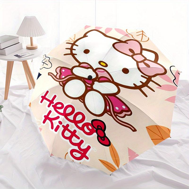 Hello Kitty,Autumn Leaves Automatic Folding Umbrella-Simple 8-Rib Design, Bright Cartoon Pattern, Durable Iron Frame, Suitable For Travel, O