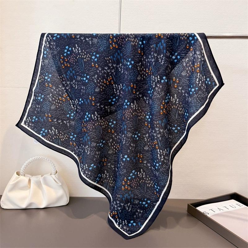 68Cm Small Square Feminine Scarf Hijab Elegant Cotton Feeling Headband Kerchief Vintage Headscraf Shawl Wrap