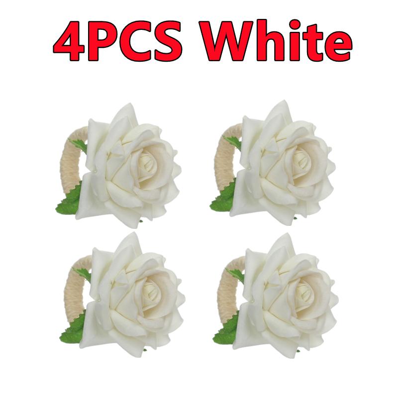 6-2PCS Artificial Flower Napkin Rings Rose Napkin Ring Serviette Buckles Holder Table Decoration Wedding Valentine's Day Party
