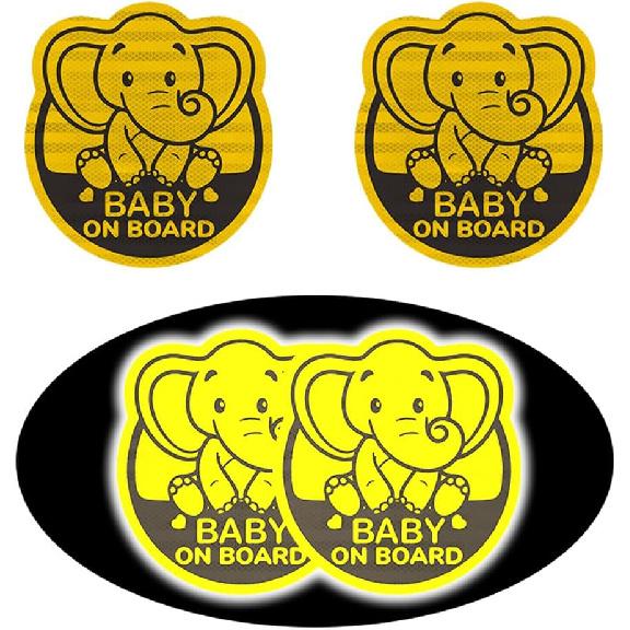 Baby On Board Sticker for Cars- 2Pack Baby In Car High Intensity Reflective Waterproof Vinyl Safety Car Signs for Rear, Side Windows, Bumpers-Baby
