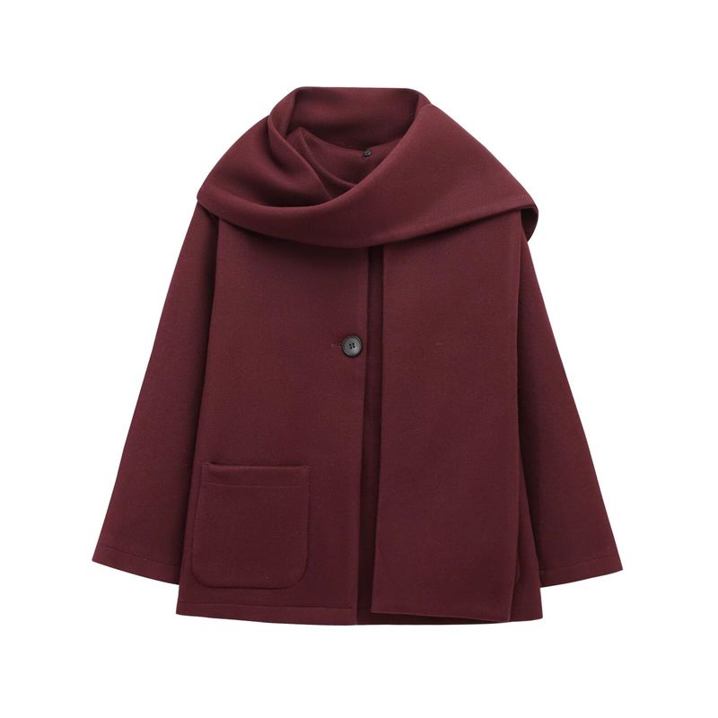 Kaslead New Arrival Women's Fashion Style Blended Scarf Round Neck Long Sleeves Coat Outwear 2095141