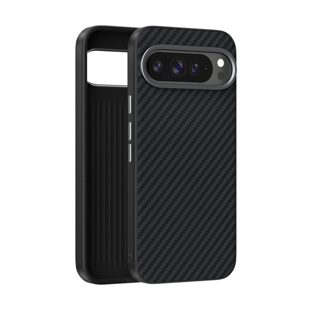 For Google Pixel 9 Pro XL Case Shockproo Magsafe Slim Rigid Alloy Lens Magnetic Wireless Charger Carbon Fiber Case Cover Drop Test