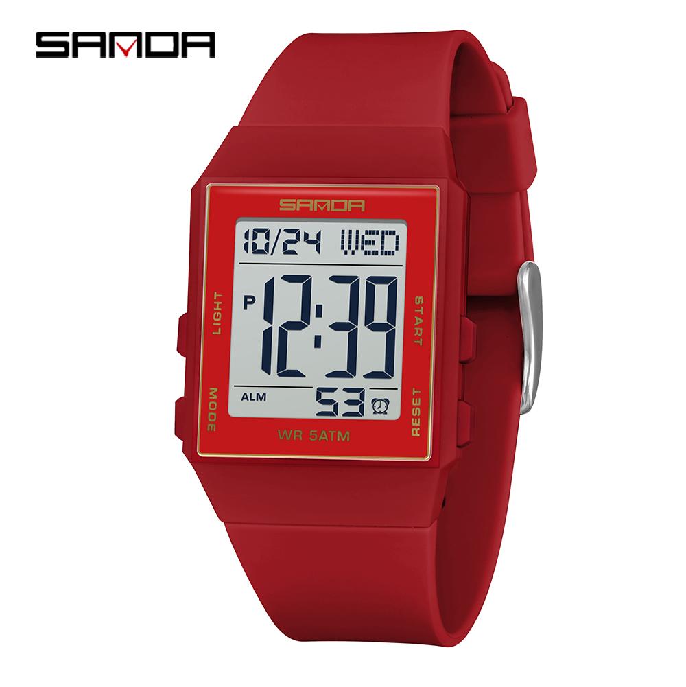 SANDA Women's Casual Digital Watches LED Lighting Stopwatch Alarm Clock Time Display 3ATM Waterproof Lady Elegant Watches 6363