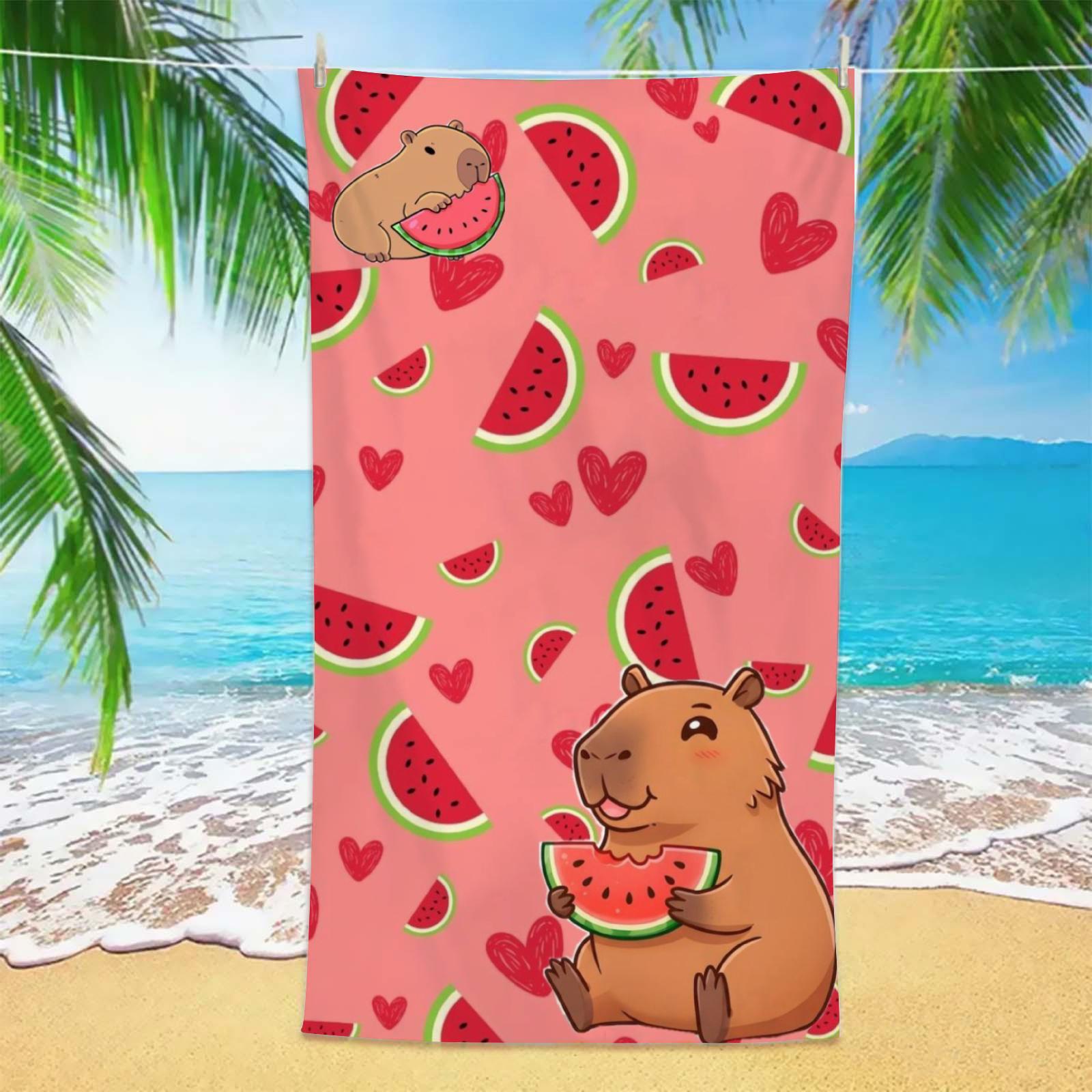 

1PC Capybara Beach Towel 3D Printed Microfiber Soft Water Absorbing Breathable Bath Towels Gift For Kids Cartoon Beach Towels W30*H60(CM)