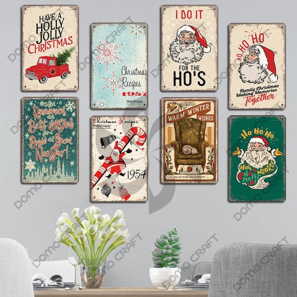 Merry Christmas Poster Vintage Metal Tin Signs Cakes Music Box Christmas Tree Metal Plaque Bakery Candy Shop Home Wall Decor